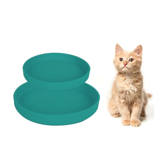 Lollanda -Futternapf für Katzen-2er Set,Silikon Futterschale,Trinkschale oval,Silikonnapf breit für Trockenfutter und Nassfutter （Dunkelgrün） von Lollanda