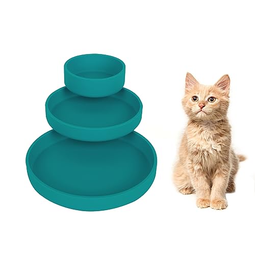 Lollanda -Futternapf für Katzen-3er Set,Silikon Futterschale,Trinkschale oval,Silikonnapf breit für Trockenfutter und Nassfutter （Dunkelgrün） von Lollanda