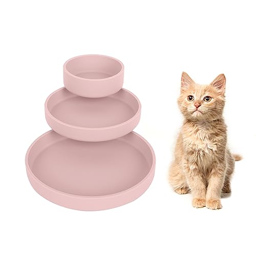 Lollanda -Futternapf für Katzen-3er Set,Silikon Futterschale,Trinkschale oval,Silikonnapf breit für Trockenfutter und Nassfutter （Rosa） von Lollanda