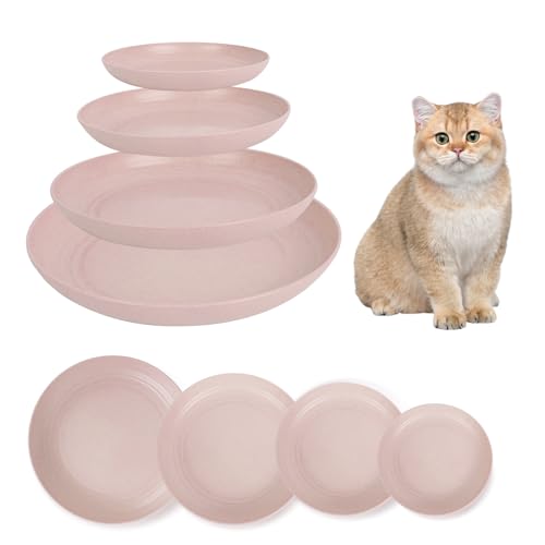 Lollanda Futternapf für Katzen-4er Set, Futterschale flach, Trinkschale oval, breiter Katzenteller für Trockenfutter und Nassfutter (Rosa) von Lollanda