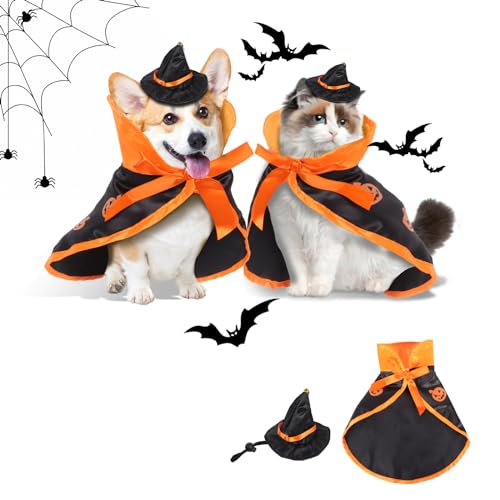 Lollanda Halloween Kostüm Hund Katzen, Halloween Kostüm Umhang für Haustiere mit Kaputze, Halloween Kleidung für Katzen und Kleine Hunde für Halloween-Party (Stil 1) von Lollanda