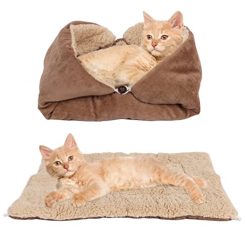 Lollanda Katzenbett Matte, 3 in 1 Katzenkissen, 70 x 50cm Waschbar Katzenbett Flauschig, Warme Hundematten für Kleine Hunde, Beideseitig Hundematte (70X50CM, Braun) von Lollanda