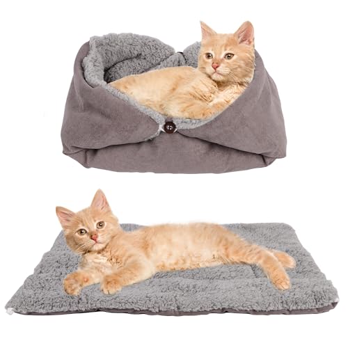 Lollanda Katzenbett Matte, 3 in 1 Katzenkissen, 70 x 50cm Waschbar Katzenbett Flauschig, Warme Hundematten für Kleine Hunde, Beideseitig Hundematte (70X50CM, Grau) von Lollanda