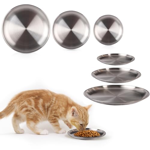 Lollanda Katzennapf 3er Set Edelstahl rutschfest, Sturzsicher Katzennäpfe Flach Set, Mehrweg Futternapf Katze Flach Metall Im Set, Breit Futterschalen für Katzen Trockenfutter und Nassfutter (Silber) von Lollanda