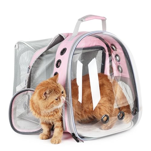 LOLLIMEOW Rucksack für Katzen, für Hunde und Welpen, von Fluggesellschaften zugelassen, entworfen für Katzenreisen, Wandern, Spaziergänge und den Außenbereich (quadratisch, erweiterbar, Rosa) von Lollimeow