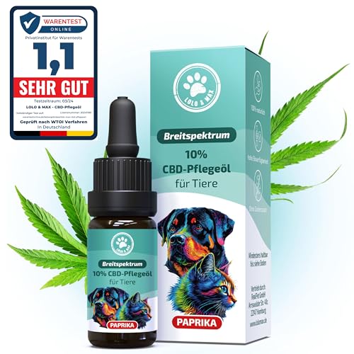 Lolo & Max - 10% CBD ÖL für Hunde & Katzen, RAUCHPAPRIKA, 2 weitere Varianten verfügbar, Premium Hanföl für Tiere, Keine Terpene, Ohne THC, CBD Tropfen Made In Germany - 10ml von Lolo & Max