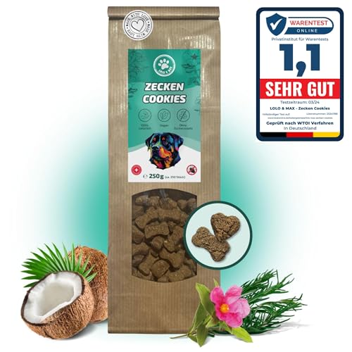 Lolo & Max I Zecken Cookies - 250g Leckerlis zur Zeckenabwehr für Hunde, mit Schwarzkümmel,Kokosflocken, Zistrose - gesunde Belohnung, Snack zum Schutz gegen Zecken - hypoallergen & vegan von Lolo & Max