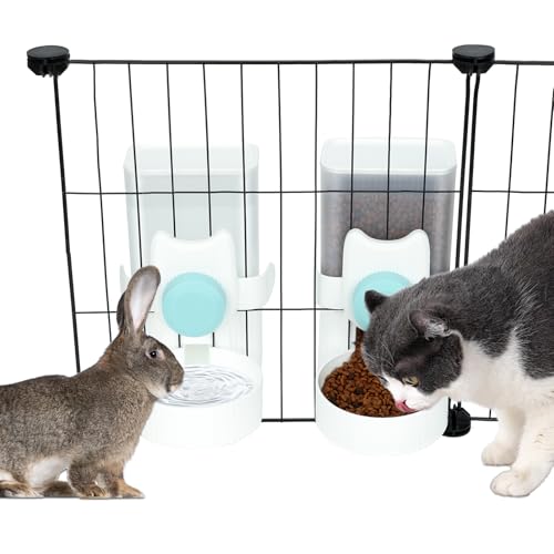 Lonepetu Automatischer Futterspender und Wasserspender Kaninchen Katzen 2PC Set,1L Hasentränke Hängende Kaninchen Trinkflasche für Meerschweinchen Hamster Frettchen Hasen Nager Hunde von Lonepetu