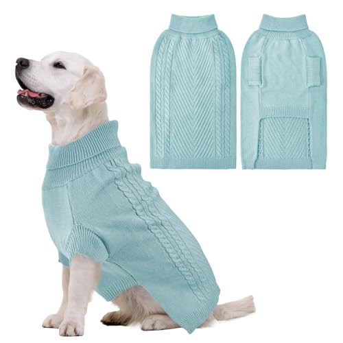 Lonepetu Großer Hundepullover – Rollkragenpullover, Thermo-Strick für Herbst und Winter, warme lange Ärmel für große Hunde (Blau, L) von Lonepetu