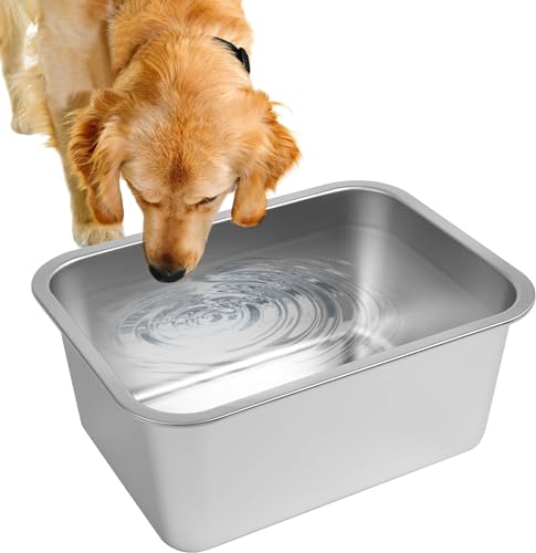 Lonepetu Großer Wassernapf für Hunde, Edelstahl, Metall, großes Fassungsvermögen, für drinnen und draußen, universell für große und riesige Hunde, 32 x 21 x 9 cm von Lonepetu