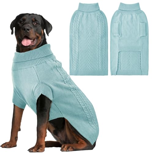 Lonepetu Hundepullover für große Hunde, Rollkragenpullover, Thermo-Strickpullover für Herbst und Winter, warmer Langarm-Hundepullover für extra große Hunde (Blau, Größe 2XL) von Lonepetu