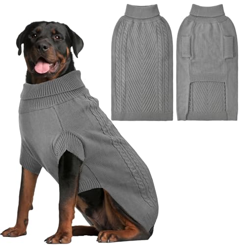 Lonepetu Hundepullover für große Hunde, Rollkragenpullover, Thermo-Strickpullover für Herbst und Winter, warmer Langarm-Hundepullover für extra große Hunde (Grau, Größe 2XL) von Lonepetu