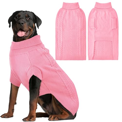 Lonepetu Hundepullover für große Hunde, Rollkragenpullover, Thermo-Strickpullover für Herbst und Winter, warmer Langarm-Hundepullover für extra große Hunde (Rosa, Größe 2XL) von Lonepetu