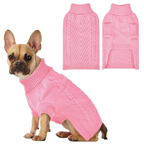 Lonepetu Hundepullover für große Hunde, Rollkragenpullover, Thermo-Strickpullover für Herbst und Winter, warmer Langarm-Hundepullover für mittelgroße und große Hunde (Rosa, Größe S) von Lonepetu