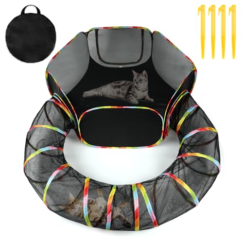 Lonepetu Katzengehege Outdoor, Pop up Katzenzelt und Katzentunnel Set für Outdoor Intdoor, Geschlossen Laufstall Katze Große mit Spieltunnel für Katzen Hasen Welpe von Lonepetu