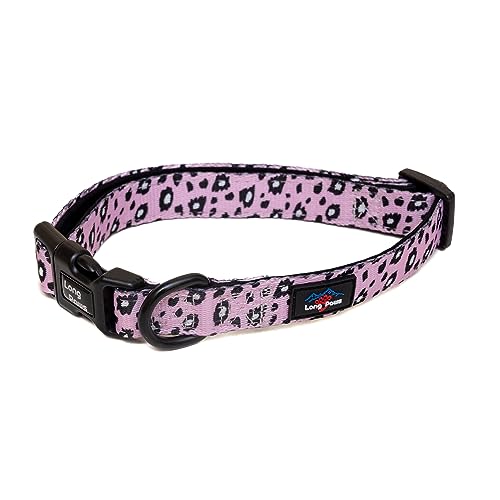 Long Paws Reflektierendes Gepolstertes Hundehalsband Bequeme Hohe Sichtbarkeit Haustier Hundehalsband mit Verstellbarer Sicherheitsschnalle für Hunde in Mehrere Farben Designs(S - Klein, Rosa Leopard) von Long Paws