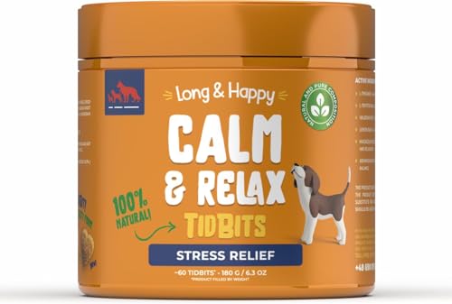 Long & Happy Calm and Relax - Beruhigungsmittel für Hunde - Hundeleckerli Linderung von Stress und Unruhe bei Hunden - Hundekekse mit Baldrian, Melisse, Ashwagandha, Leinsamen - 180g - 60 Stück von Long & Happy