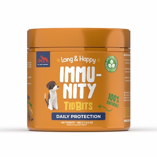 Long & Happy Immunity - Hundeleckerli Getreidefrei zur Unterstützung des Immunsystems - Mit Bierhefe, HMB und Baldrian - Für Verdauungssystem und Darm - Ergänzungsfuttermittel 180g - 60 Stück von Long & Happy