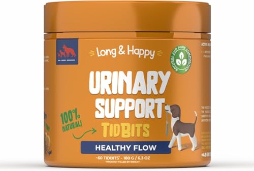 Long & Happy Tidbit Urinary Support - Ergänzungsfuttermittel für Hunde zur Unterstützung der Harnfunktion - Unterstützung der Hydratation - Hundeleckerli Getreidefrei - 60 Stück von Long & Happy