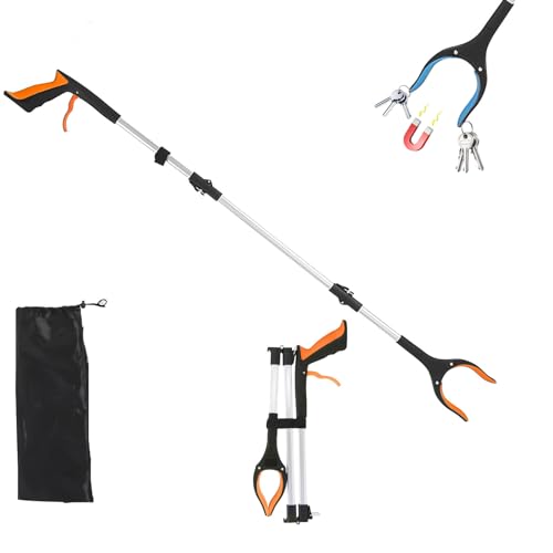 Longzhuo Faltbare Greifer,109 cm Greifzange für Senioren,Langer Greifzange mit Magnet-Greifarm, 360° Drehbar Müllzange Greifzange,Greifhilfe für Menschen mit Behinderung Blau+Orange(2) von Longzhuo