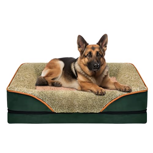 LoomyLife Hundebett für große Hunde mit 1 Kissenbild, Hunde-Couch-Sofa, orthopädische Hundebetten mit Memory-Schaum, wasserdicht, abnehmbar, waschbar, rutschfeste Unterseite, Grün, 101,6 x 61 x 16,5 von LoomyLife