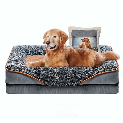 LoomyLife Hundebett für große Hunde mit 1 Kissenbild, Hunde-Couch-Sofa, orthopädische Hundebetten mit Memory-Schaum, wasserdicht, abnehmbar, waschbar, rutschfeste Unterseite (Grau, 76,2 x 50,8 x 11,9 von LoomyLife