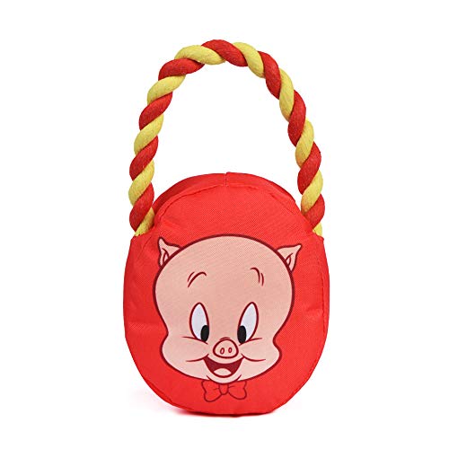 LOONEY TUNES for Pets Porky Pig Rope Head Stofftier Hundespielzeug für alle Hunde | Rot und Gelb Charakter Plüschstoff Spielzeug für Hunde | Niedliches Seil Leinen Hundespielzeug von Looney Tunes