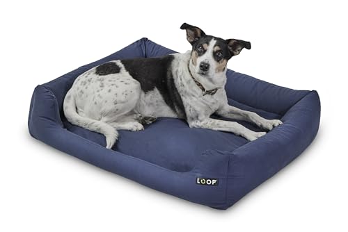 Loop blaues orthopädisches Hundebett für kleine Hunde, waschbar, weich, wasserfester Boden, antirutsch-Noppen, nachhaltig aus Upcycling-Material 'Lieblingsplatz' von Loop