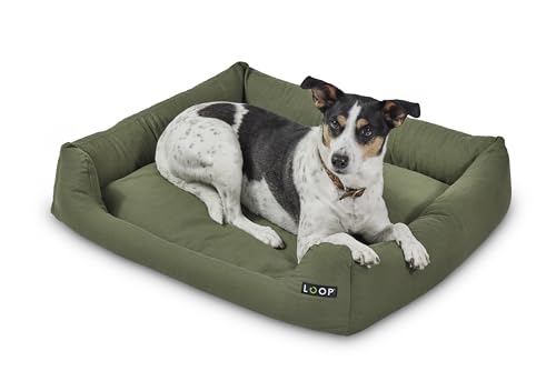 Loop grünes orthopädisches Hundebett für kleine bis mittelgroße Hunde, waschbar, weich, wasserfester Boden, antirutsch-Noppen, nachhaltig aus Upcycling-Material 'Lieblingsplatz' von Loop