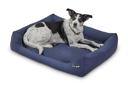 Loop blaues orthopädisches Hundebett für kleine bis mittelgroße Hunde, waschbar, weich, wasserfester Boden, antirutsch-Noppen, nachhaltig aus Upcycling-Material 'Lieblingsplatz' von Loop