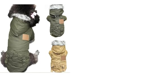 Hunde-Kapuzenpullover, verdickter Hunde-Overall, Armee-Hoodie-Pullover, Baumwolljacke, Pelzmantel für kleine Hunde, mittelgroße Hunde und Katzen, Grün, Größe S von Lori the Best