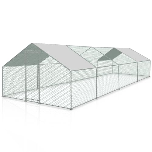 Lospitch Freilaufgehege Hühnerstall 3x8x2m XXL mit Schloss, Verzinkter Stahl Kleintierstall Voliere Outdoor Geflügelstall, für Hühnerkäfig Kleintiere Haustierkäfig Hasengehege von Lospitch