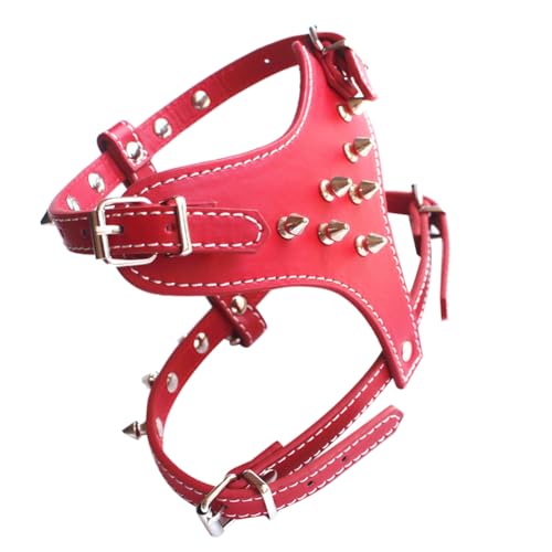 Losueeun Welpen-Hundegeschirr Aus Leder mit Spikes und Nieten, Weste für Hunde Kleiner Rassen, Hundeleine, Hundehalsband, 1 Stück, Rot von Losueeun