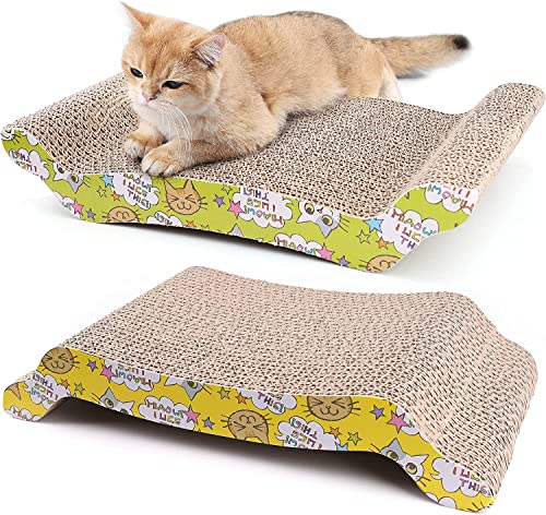 LotFancy 2X Kratzpappe für Katzen mit Katzenminze, Kratzmatte in Kurven, Kratzpads Beide Seiten Verfügbar, 43cm × 21cm von LotFancy