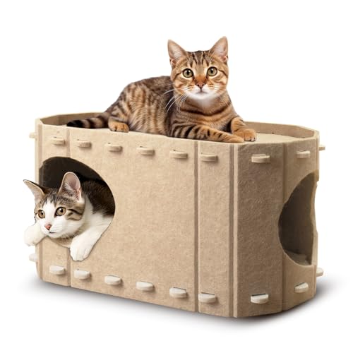 Katzenhöhle Filz, Abnehmbares Katzenhaus aus Filz, Katzenbett, Katzenhöhle, Peek-a-Boo zum Spielen und katzenschlafplatz, Schutz der Katzennägel, 58 x 33 x 30, Beige von Lottsall