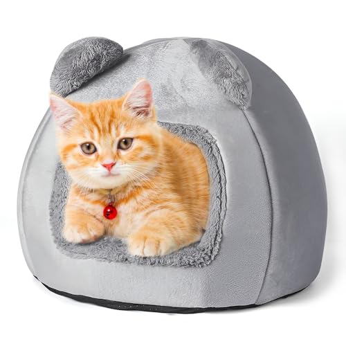 Lotvic Katzenhöhle Katzenbett Waschbare, 40CM Katzen Katzenhöhle, Waschbares Katzenhaus, Katzenbett Kuschelhöhle Flauschig Waschbar für Katzen,Hasen, Hunde und andere Kleintiere, Grau von Lotvic