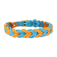 Trendfährte Hundehalsband Leder geflochten [Ozeanblau/Orange - L: ca. 43-50 cm -] von Loulourella GbR