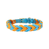 Trendfährte Hundehalsband Leder geflochten [Ozeanblau/Orange - M: ca. 38-45 cm] von Loulourella GbR