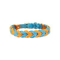 Trendfährte Hundehalsband Leder geflochten [Ozeanblau/Orange - S: ca. 33-40 cm] von Loulourella GbR