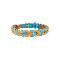 Trendfährte Hundehalsband Leder geflochten [Ozeanblau/Orange - XS: ca. 28-35 cm] von Loulourella GbR