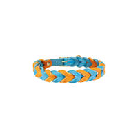 Trendfährte Hundehalsband Leder geflochten [Ozeanblau/Orange - XXS: ca. 23-30 cm] von Loulourella GbR