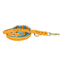 Trendfährte Hundeleine Leder geflochten 3-fach verstellbar [Ozeanblau/Orange - M/L: ca. 2 m x 15 mm] von Loulourella GbR