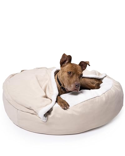 Lous® Flauschiges Hundebett, Hundehöhle, waschbar, große Hunde, kleine Hunde und Katzen, Katzenbett, abnehmbare Decke (XXL B-Variante ca. 114cm Beige) von Lous