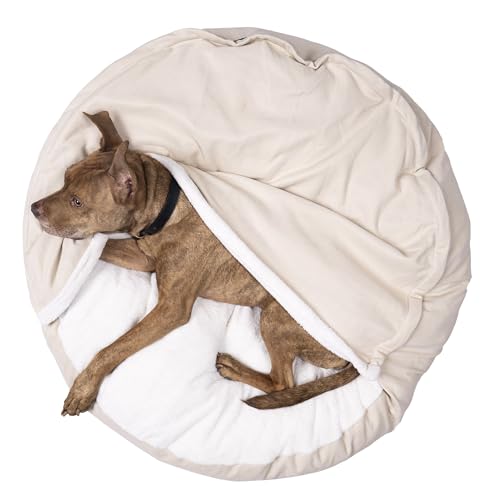 Lous® Flauschiges Hundebett, Hundehöhle, waschbar, große Hunde, kleine Hunde und Katzen, Katzenbett, abnehmbare Decke (XXL Beige ca.114cm Ø) von Lous