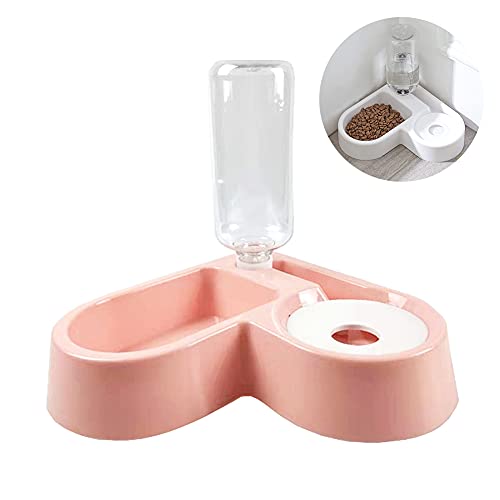 Doppel Hund Katze Näpfe - Haustiere Wasser und Futternapf Set mit Automatischer Wasserflasche, Erhöhter Pet Feeder Bowl für Katzen und Kleine Hunde von Love Dream