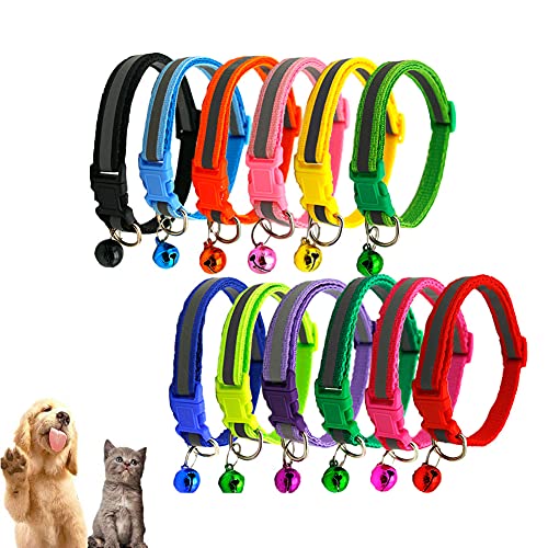 Hundehalsbänder für Welpen, weiches Nylon, bunt, verstellbar, Sicherheitshalsband für Welpen, verschiedene Farben, reflektierend, einfarbig, 12 Stück von Love Dream