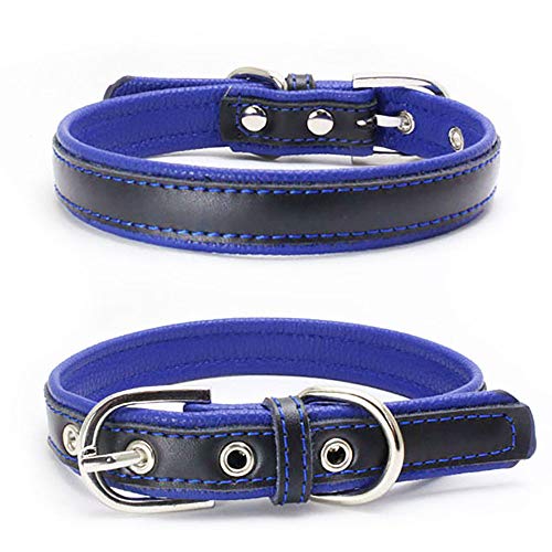 Love Dream Gepolstertes Leder-Hundehalsband, 6 Farben, strapazierfähig, verstellbar, Leder, für kleine, mittelgroße und große Hunde (XL (47 - 56,9 cm), Dunkelblau) von Love Dream