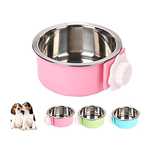 Love Dream Hunde-Napf aus Edelstahl, herausnehmbar, für Wasser, Futternäpfe, Käfig, für Katzen, Hunde, Kaninchen und kleine Tiere (groß, rosa) von Love Dream