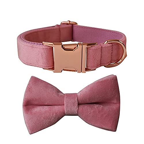 Love Dream Hundehalsband, Samt, mit abnehmbarer Fliege, Metallschnalle, weich, bequem, verstellbar, für kleine, mittelgroße und große Hunde (XL, Rosa) von Love Dream