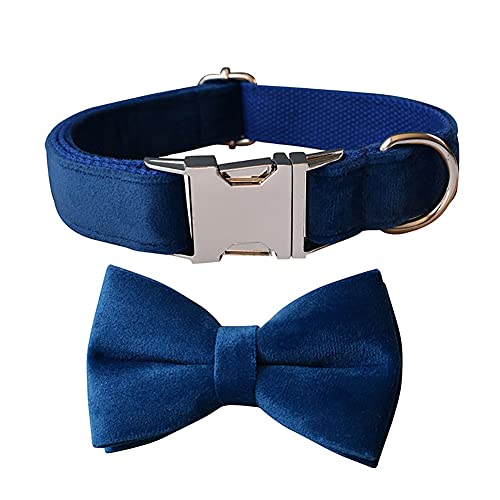 Love Dream Hundehalsband, Samt, mit abnehmbarer Fliege, Metallschnalle, weich, bequem, verstellbar, für kleine, mittelgroße und große Hunde (XL, blau) von Love Dream